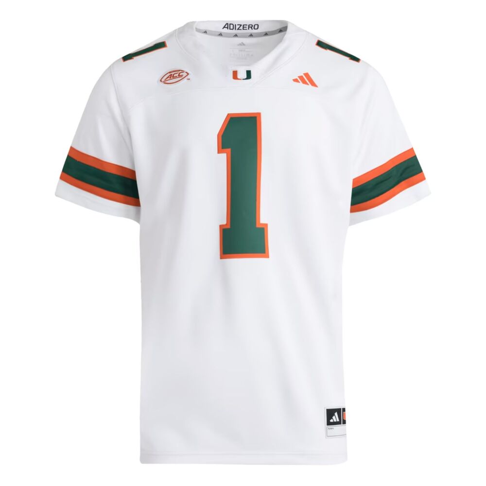 Miami Hurricanes adidas #1 Premier Jersey White Men’s Size Medium | New